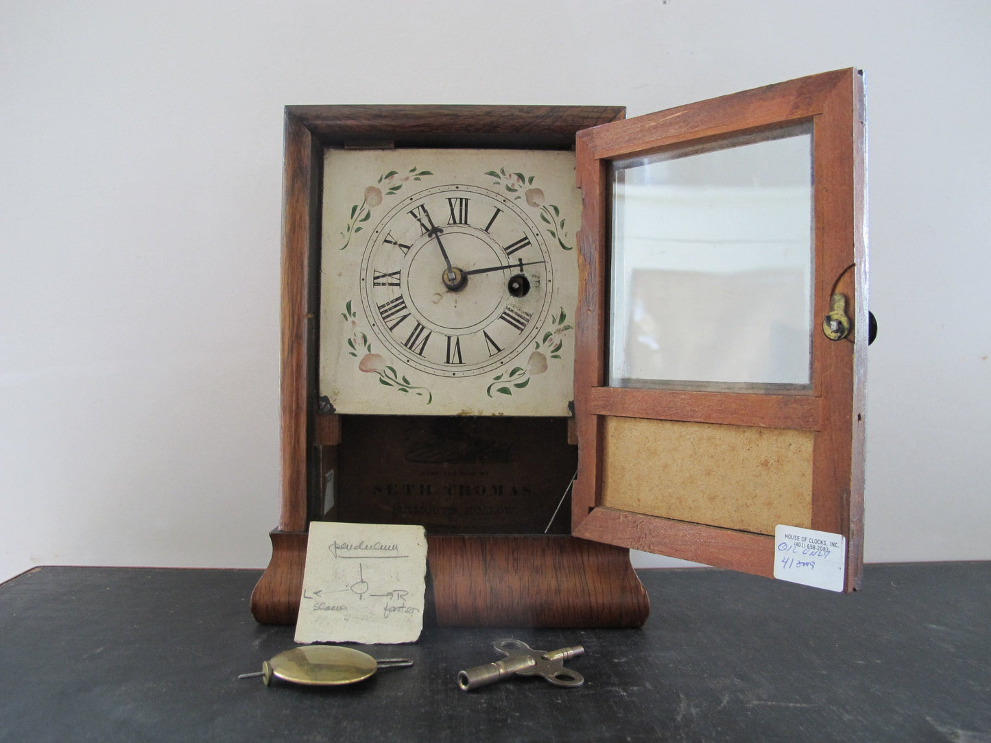 Clock Seth Thomas Miniature Mantle Clock Diminutive 1830s 1840s Rosewood Veneer Handpainted Face Museum Deaccessioned