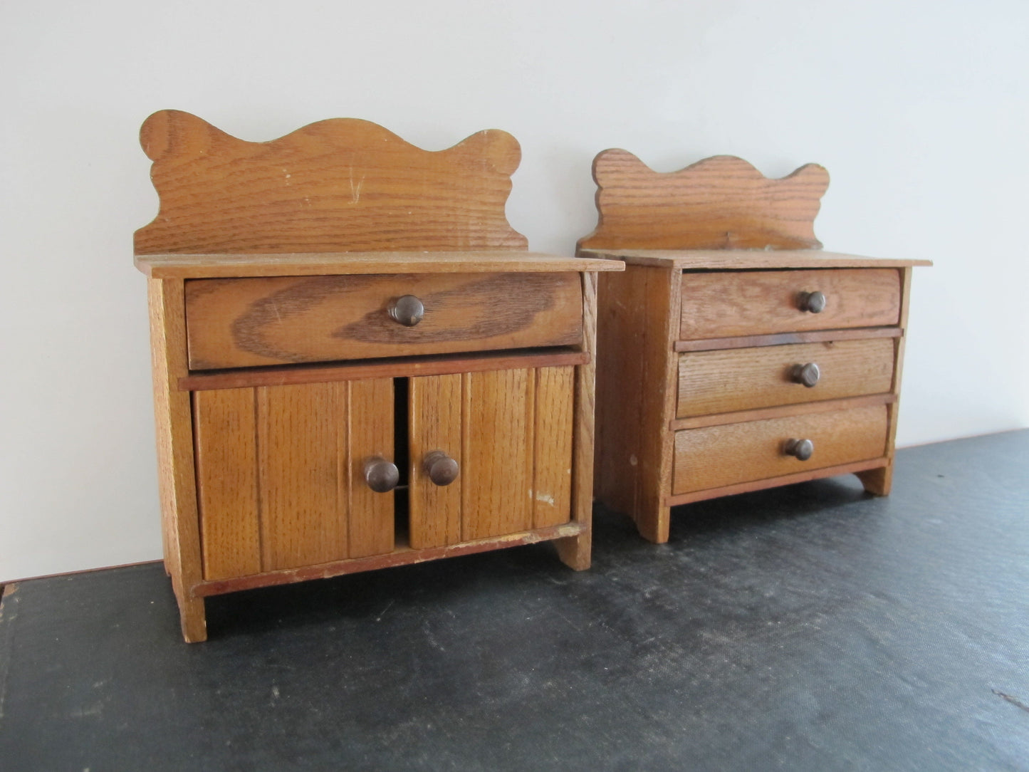 Miniature Doll Furniture Edwardian Victorian Quatersawn Oak 1900s 1910s Dresser Commode Pair