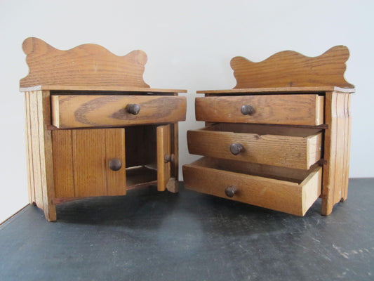 Miniature Doll Furniture Edwardian Victorian Quatersawn Oak 1900s 1910s Dresser Commode Pair