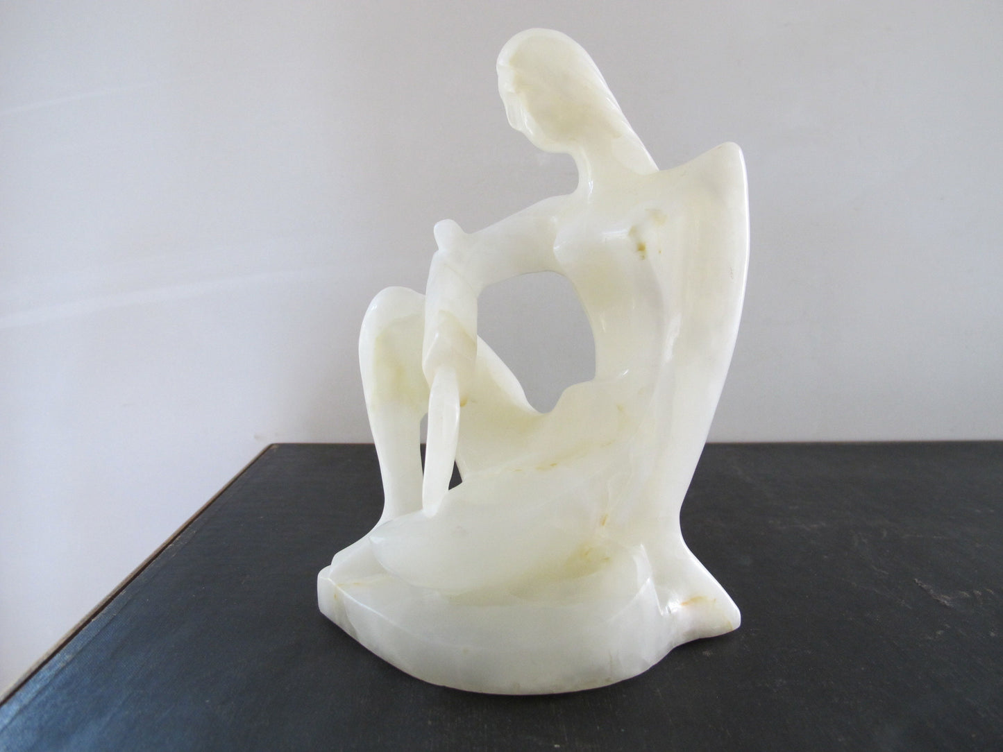 Sculpture Translucent White Alabaster Marble MCM Midcentury Italian Woman Abstract 1950s 1960s