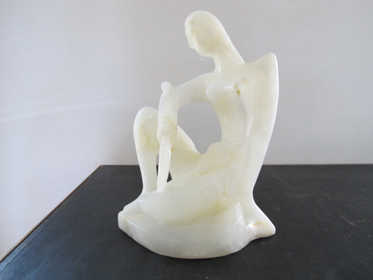 Sculpture Translucent White Alabaster Marble MCM Midcentury Italian Woman Abstract 1950s 1960s