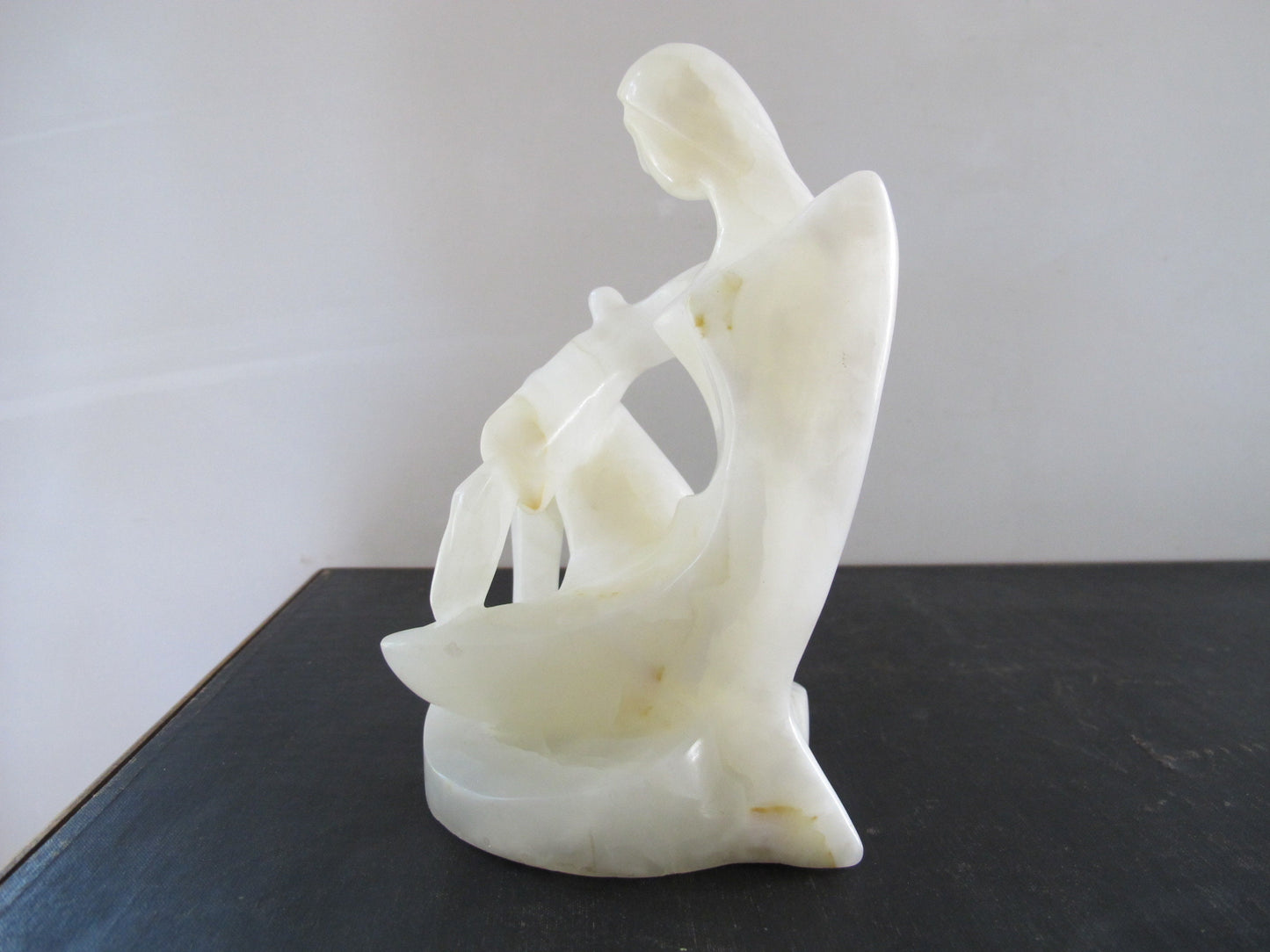 Sculpture Translucent White Alabaster Marble MCM Midcentury Italian Woman Abstract 1950s 1960s