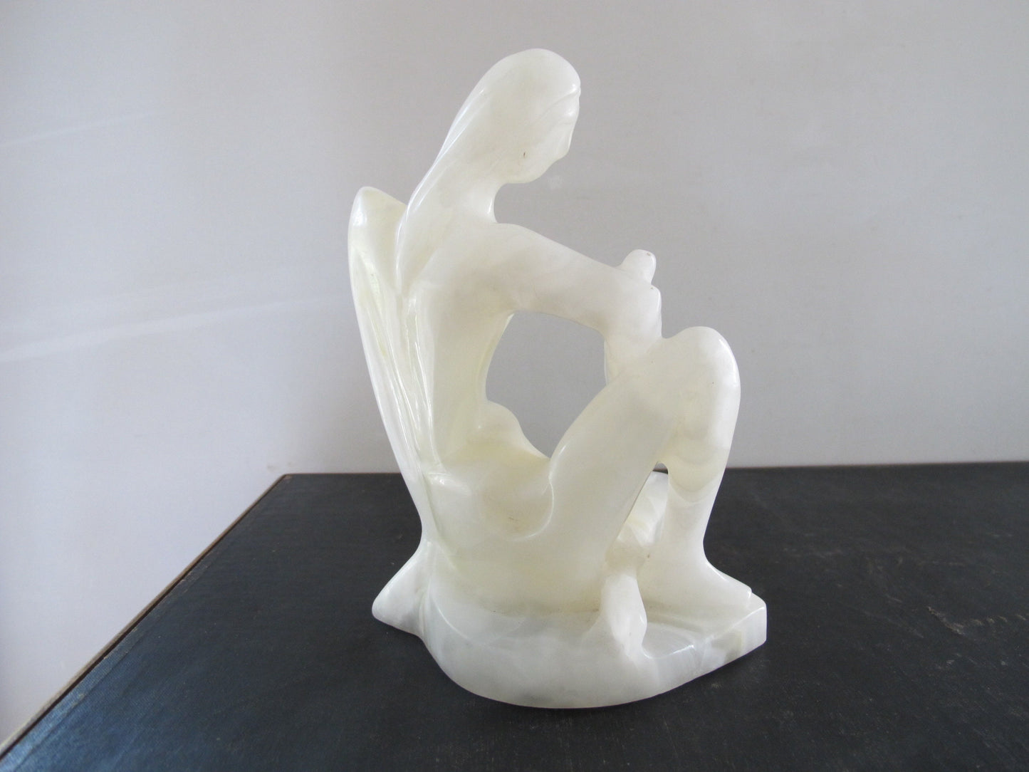 Sculpture Translucent White Alabaster Marble MCM Midcentury Italian Woman Abstract 1950s 1960s
