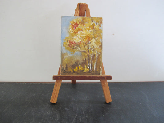 Tree Painting Miniature Autumn Fall Easel Artist Signed G. Ward 1980s