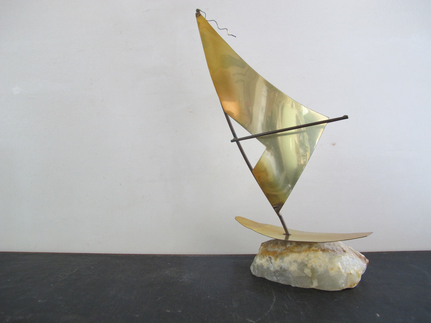 Sculpture Sailboat Brass Onyx 1970s 1960s Curtis Jere Style