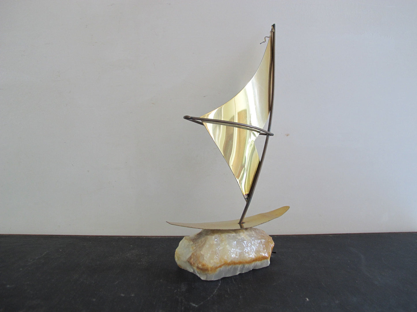 Sculpture Sailboat Brass Onyx 1970s 1960s Curtis Jere Style