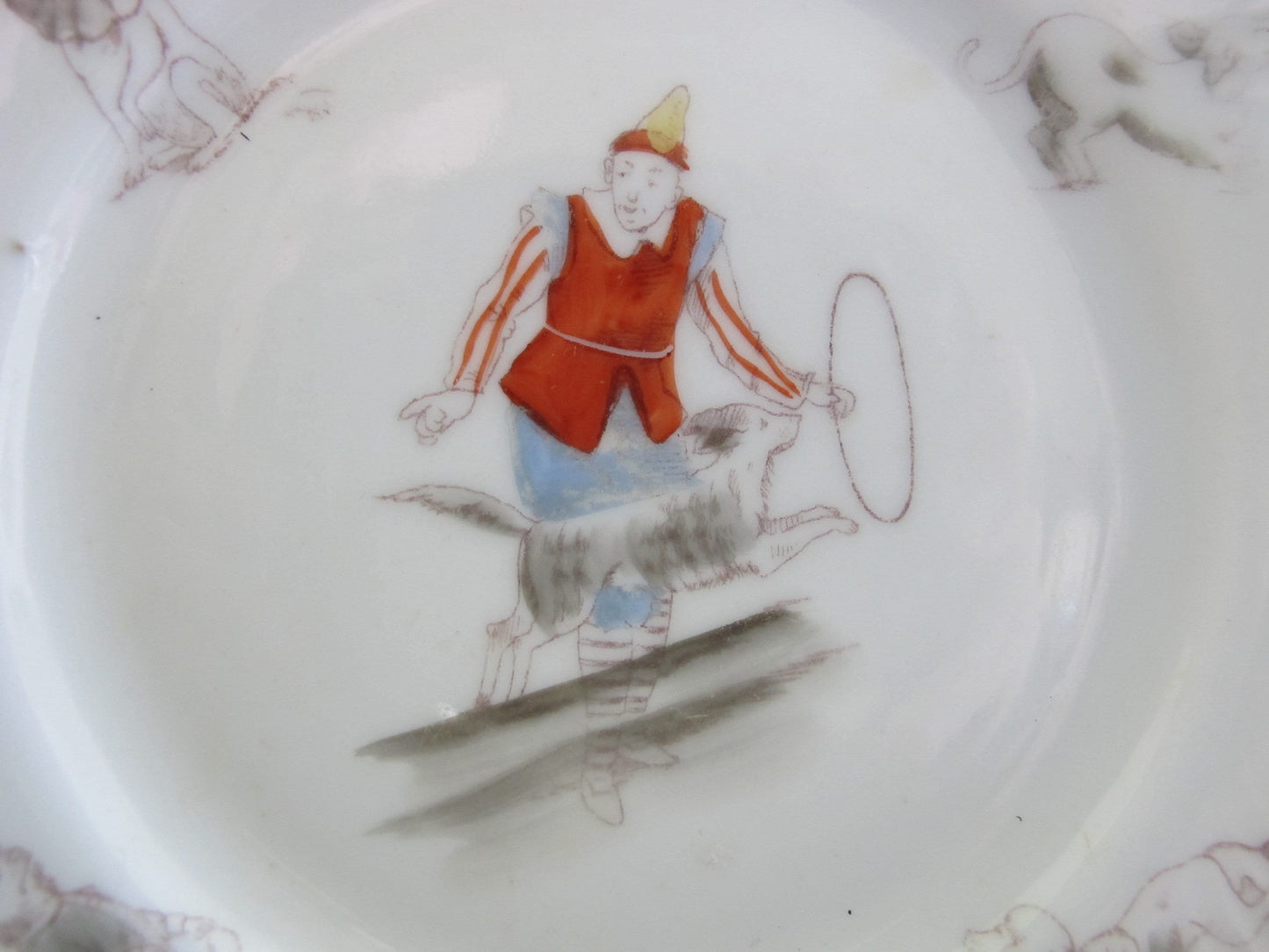 Plate Dog Clown Jumping Through Hoop Circus Costume 1900s 1910s Edwardian Victorian