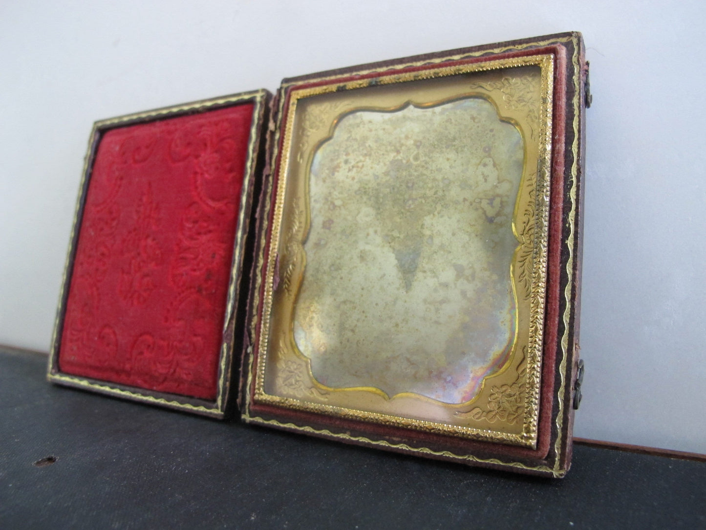 Daguerreotype Cased in Leather Birds Doves Eating Grapes Reference to Zeuxis Young Man 1850s 1860s Victorian