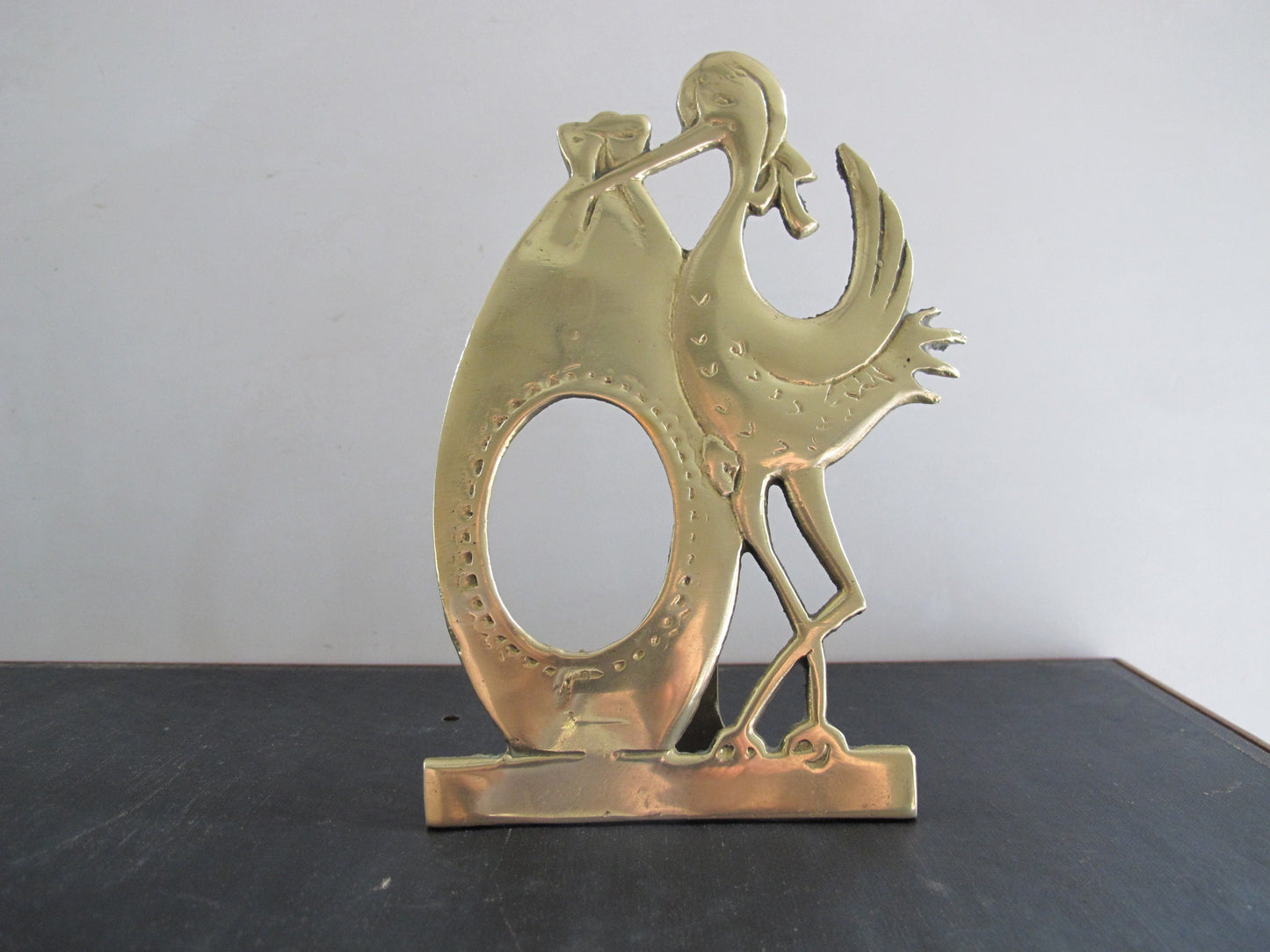 Frame Stork Solid Brass 1970s New Baby Shower