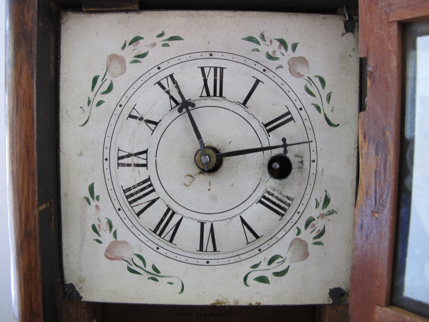 Clock Seth Thomas Miniature Mantle Clock Diminutive 1830s 1840s Rosewood Veneer Handpainted Face Museum Deaccessioned