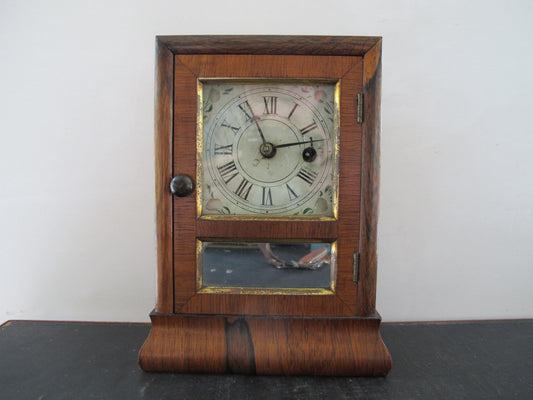 Clock Seth Thomas Miniature Mantle Clock Diminutive 1830s 1840s Rosewood Veneer Handpainted Face Museum Deaccessioned