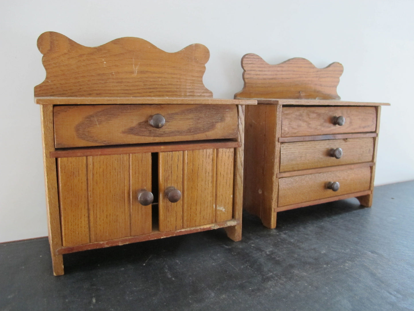Miniature Doll Furniture Edwardian Victorian Quatersawn Oak 1900s 1910s Dresser Commode Pair