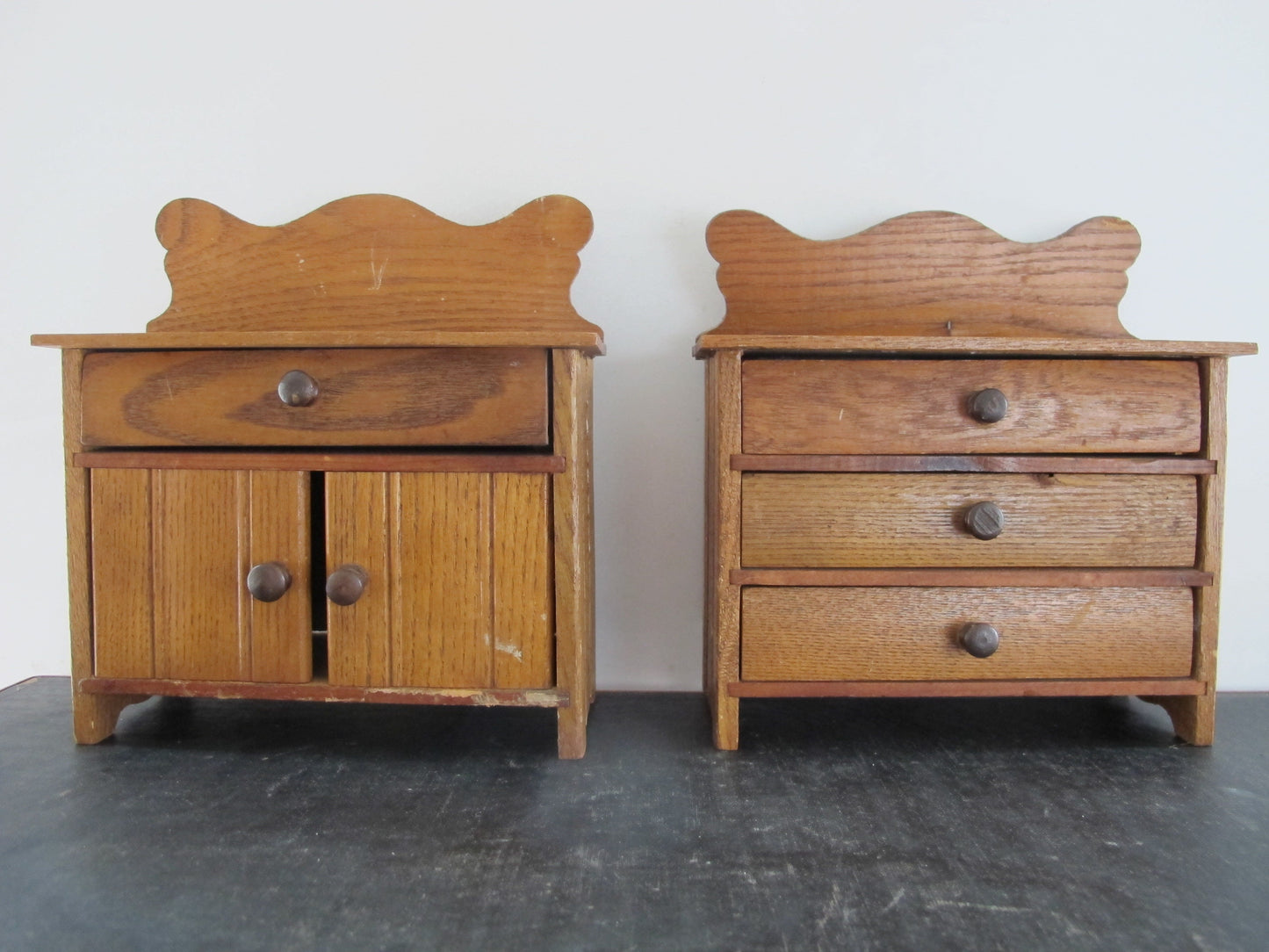 Miniature Doll Furniture Edwardian Victorian Quatersawn Oak 1900s 1910s Dresser Commode Pair