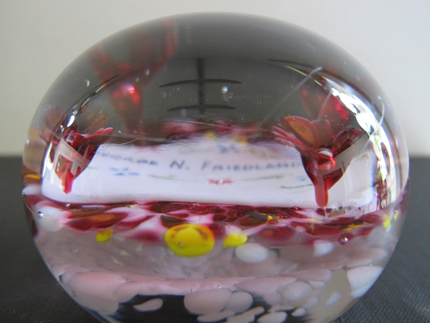 Paperweight End of Day with Name Plaque Monogrammed Millefiori Flowers George N. Friedlander Edwardian Style possibly Pierpoint and Repro