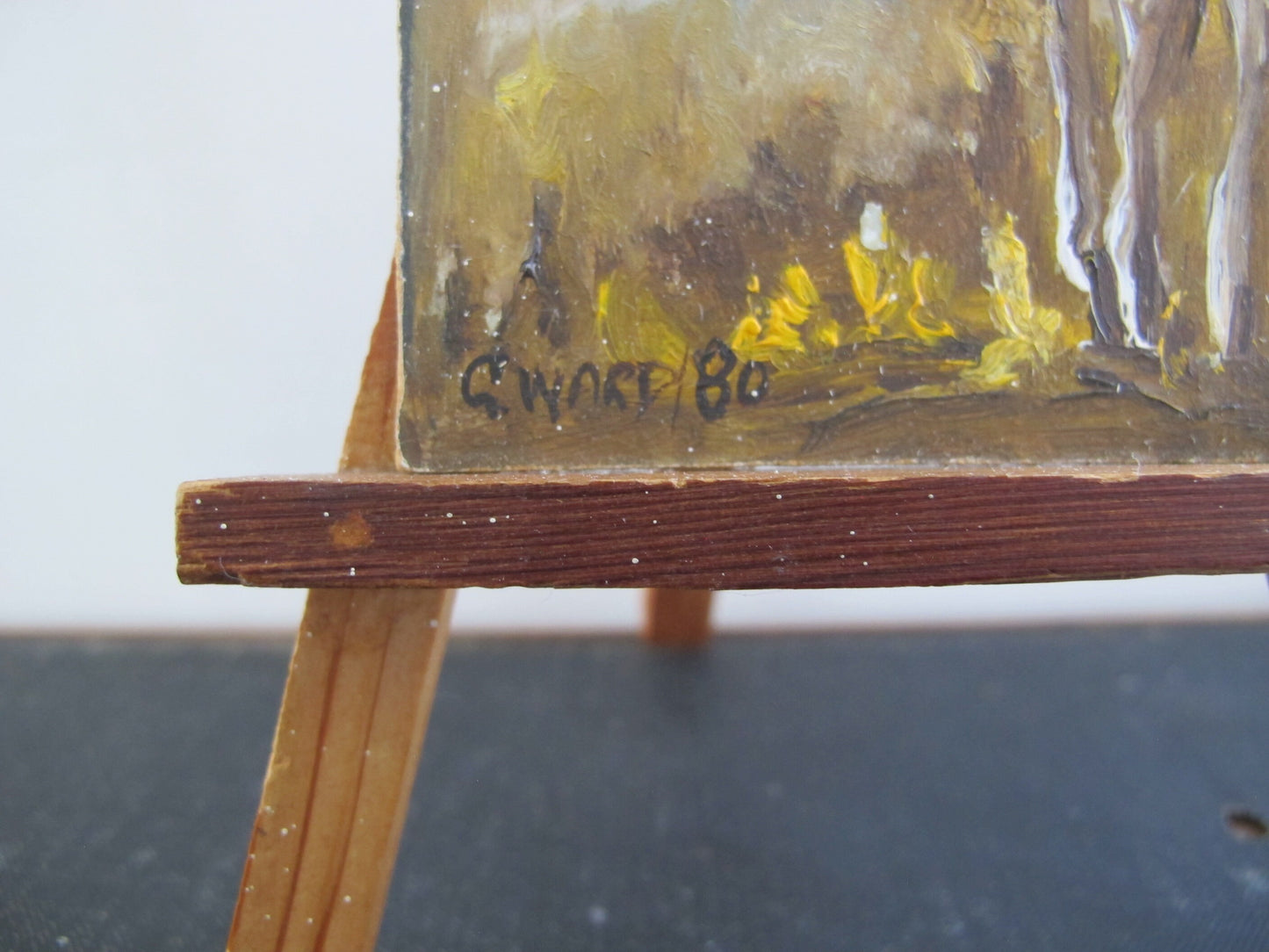 Tree Painting Miniature Autumn Fall Easel Artist Signed G. Ward 1980s