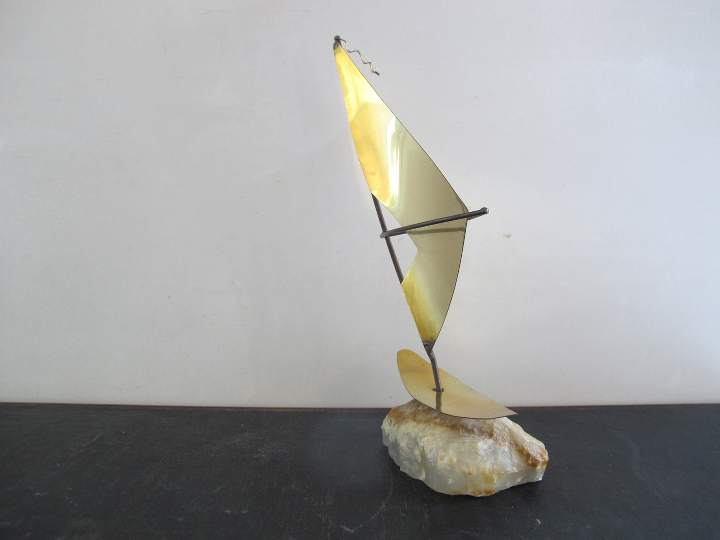 Sculpture Sailboat Brass Onyx 1970s 1960s Curtis Jere Style