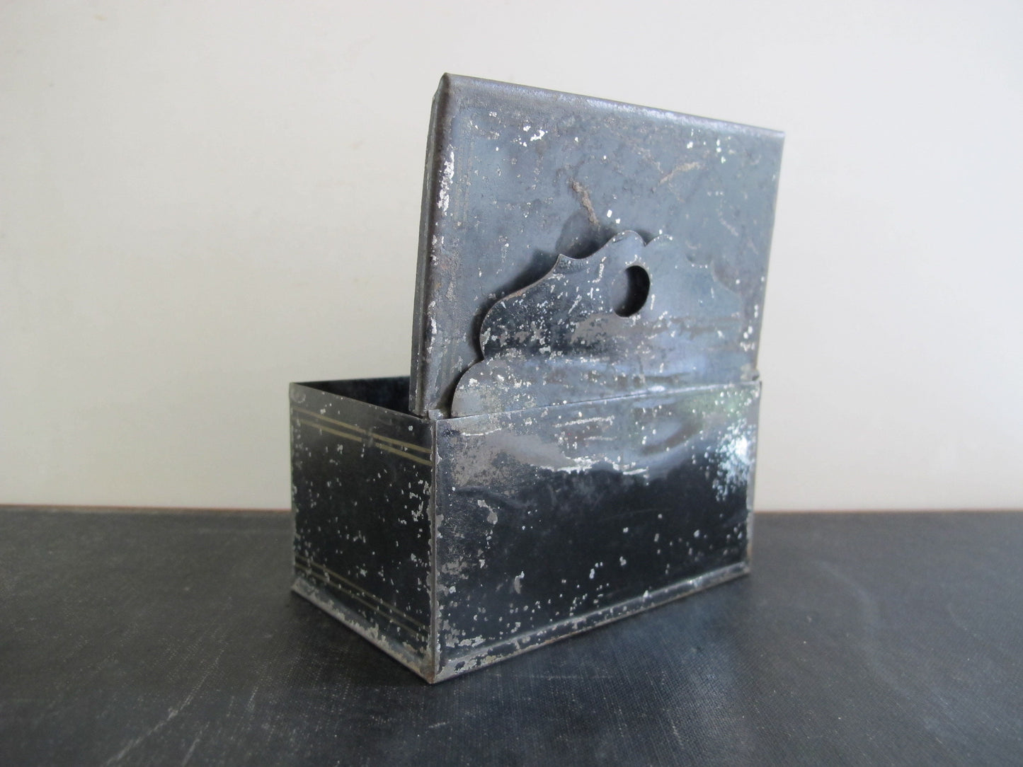 Toleware Pieced Tin WAFERS Wall Box Victorian 1870s 1800s