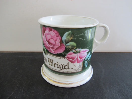 Shaving Mug Monogrammed Victorian Frank Weigel Gold with Roses 1880s 1890s 1800s