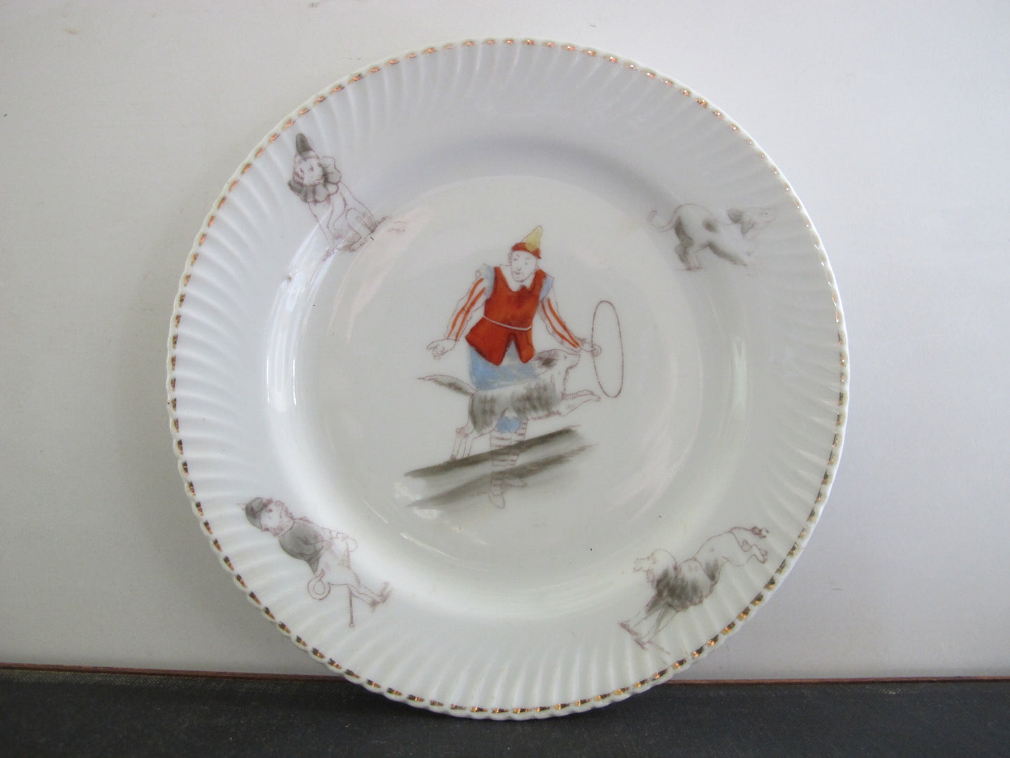 Plate Dog Clown Jumping Through Hoop Circus Costume 1900s 1910s Edwardian Victorian