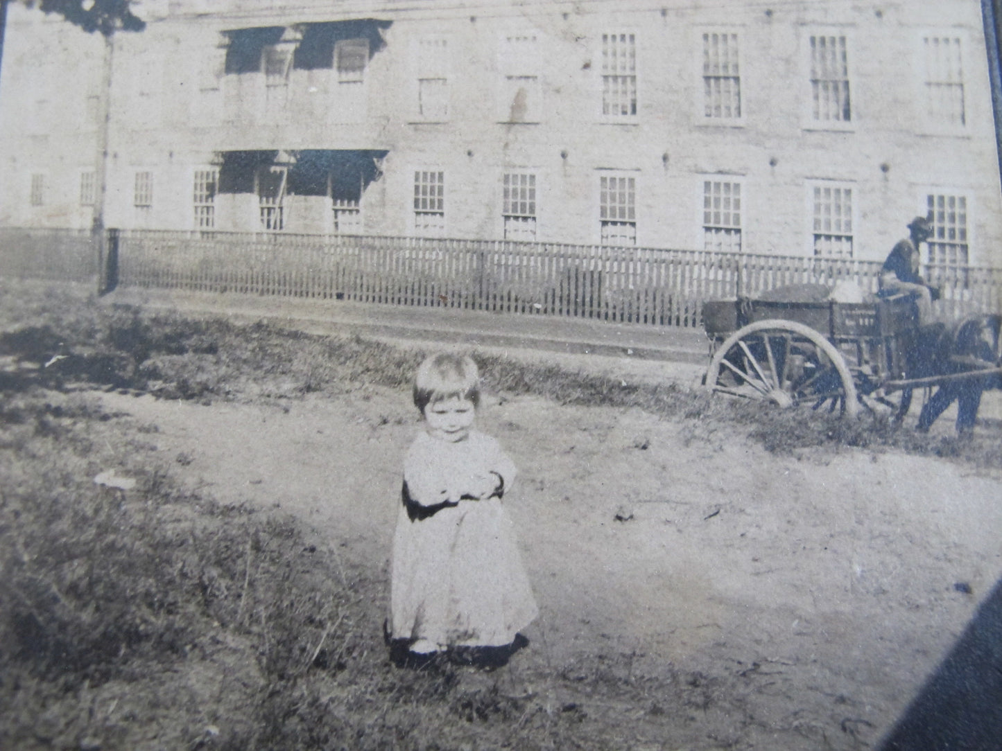 Victorian Photo Snapshot Pair Unposed Child Mill Factory Horse and Cart New Bedford Massachusetts 1890s 1900s