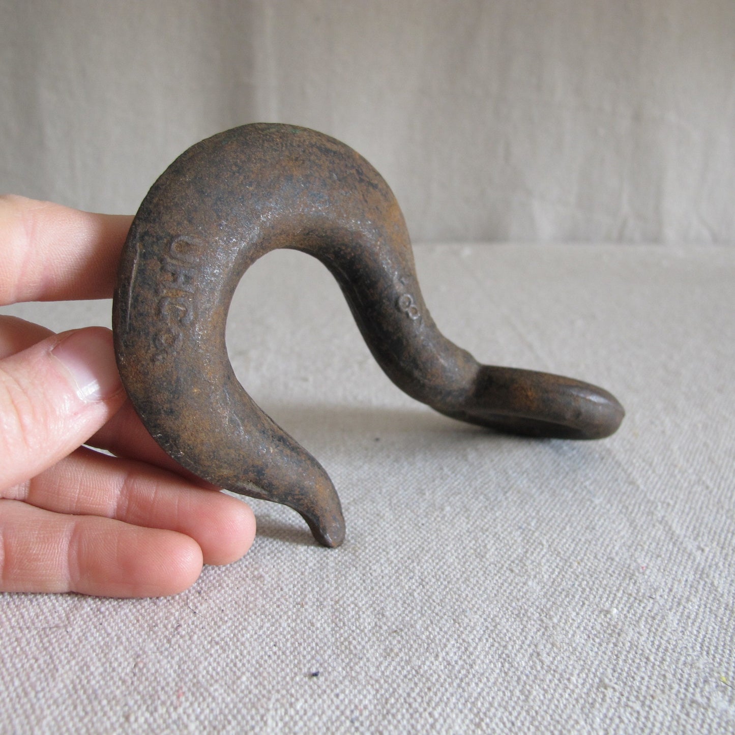 Large Cast Iron Hook, Nautical/Industrial Paperweight Vintage Antique 1920s 1930s