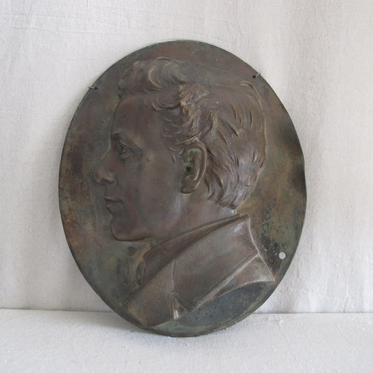 Henry Baerer Bronze Portrait Relief of a Young Man 1878 Signed Antique Sculpture Plaque