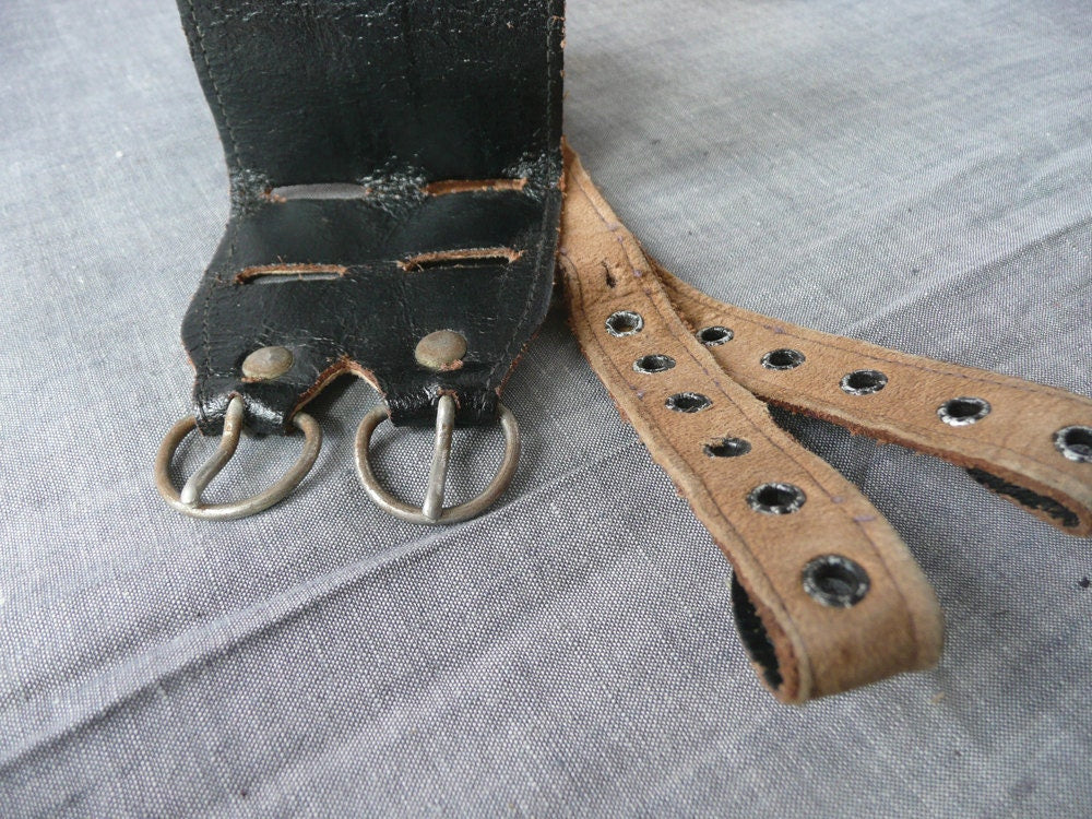 Leather Wrist Band Black Leather Chamois Lined Original Box Antique Industrial