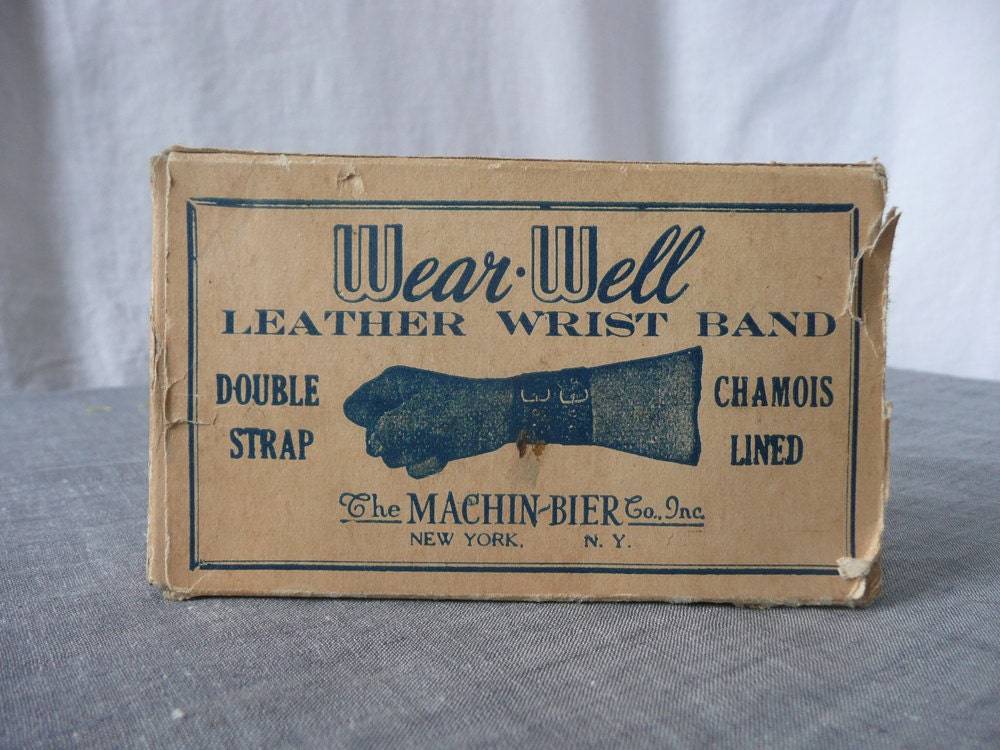 Leather Wrist Band Black Leather Chamois Lined Original Box Antique Industrial