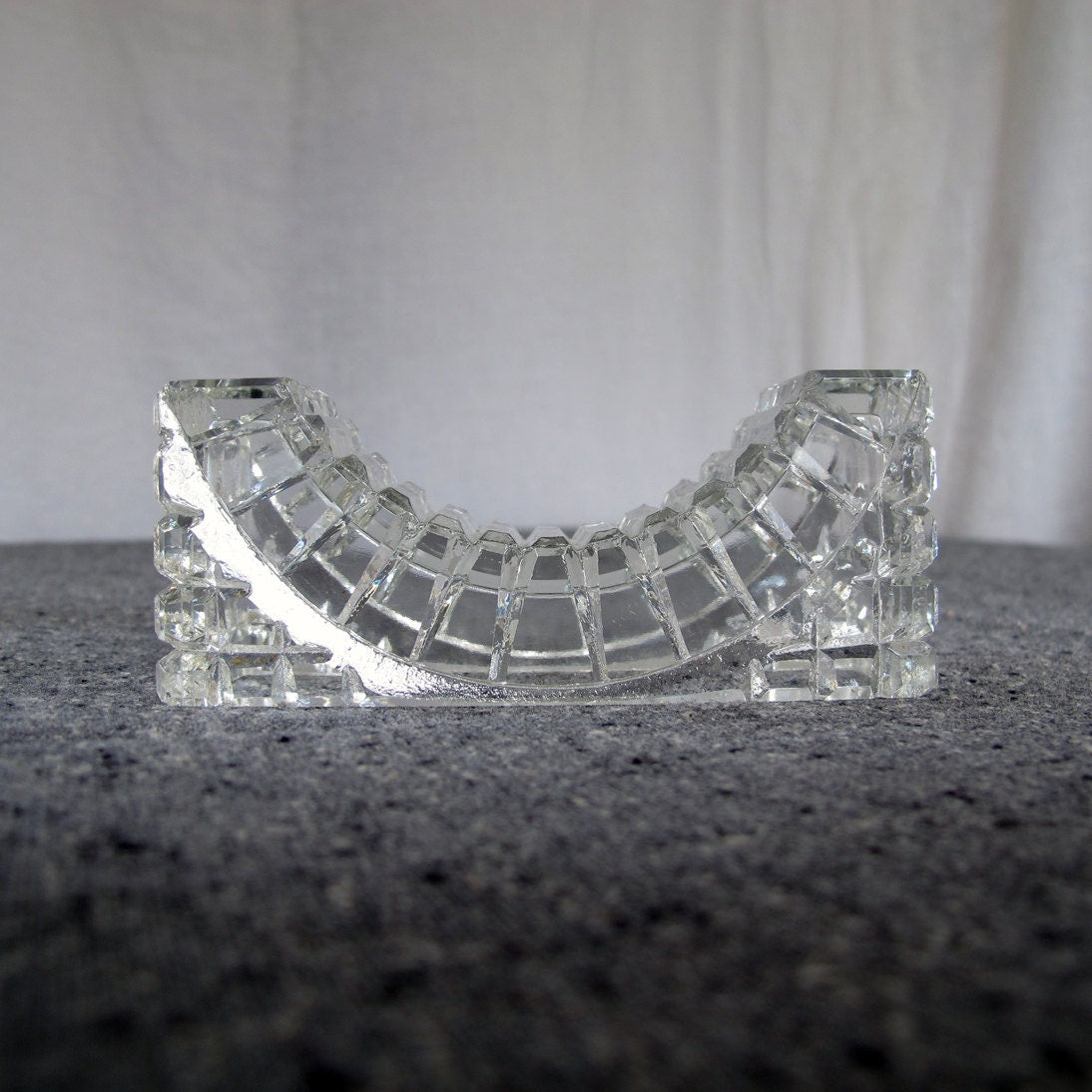 Crystal Salt and Pepper Shakers with Cruet Architectural Art Deco Cut in Bridge Form 1920s