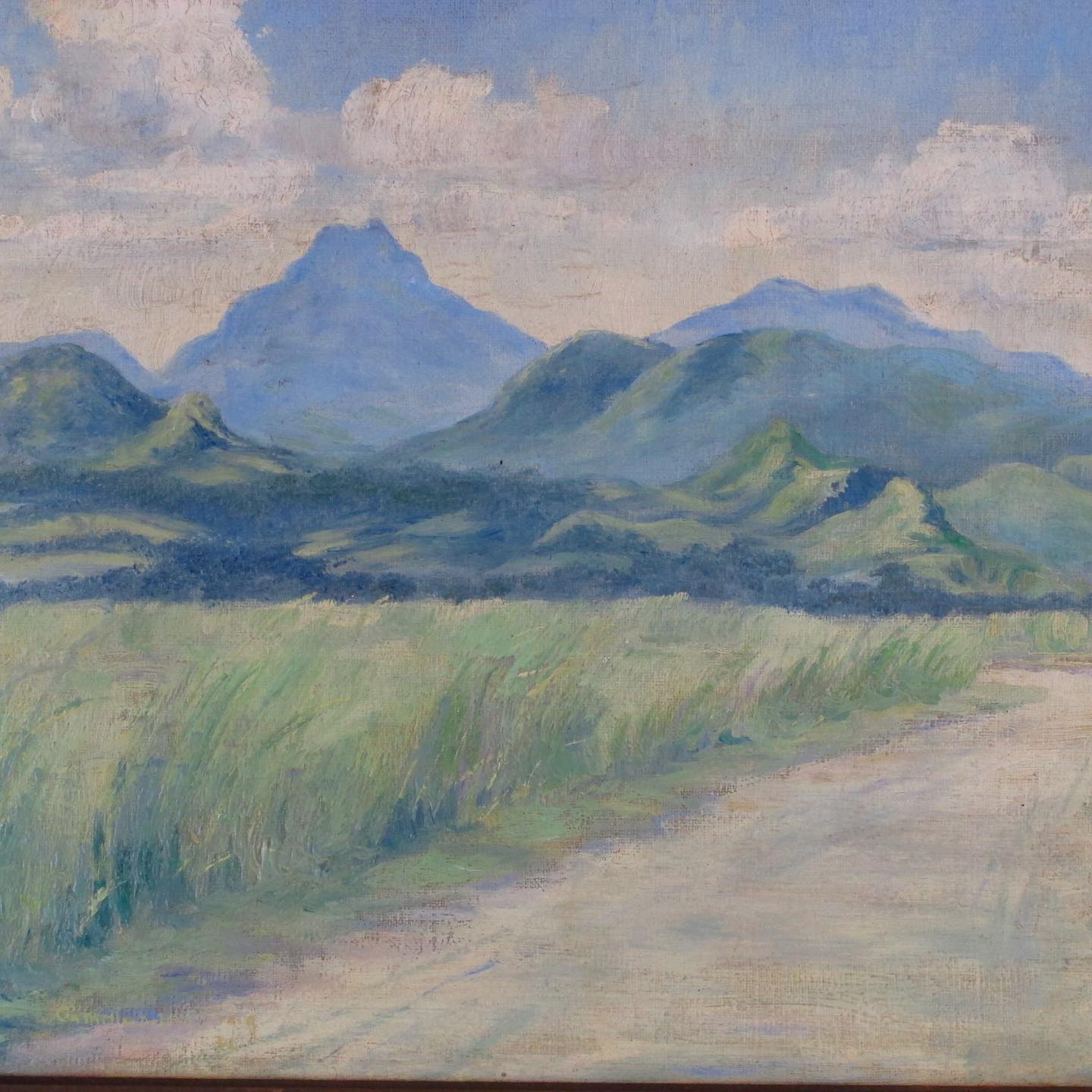 Camille Kufferath Signed Painting, Mountain and Meadow American Regionalist Landscape, c. 1920 in period frame