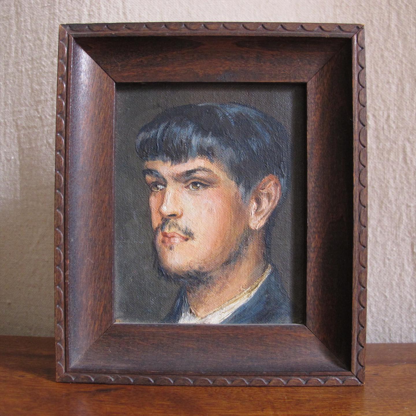 Tiny Painting Oil on Canvas of Bearded Male Youth c. 1920 1930