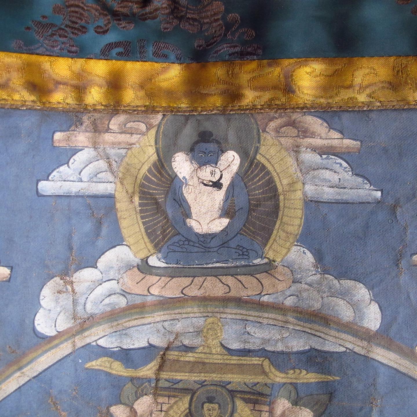Tibetan Tanka Mandala Painting depicting Tibetan Buddhist Cosmology, early 20th century