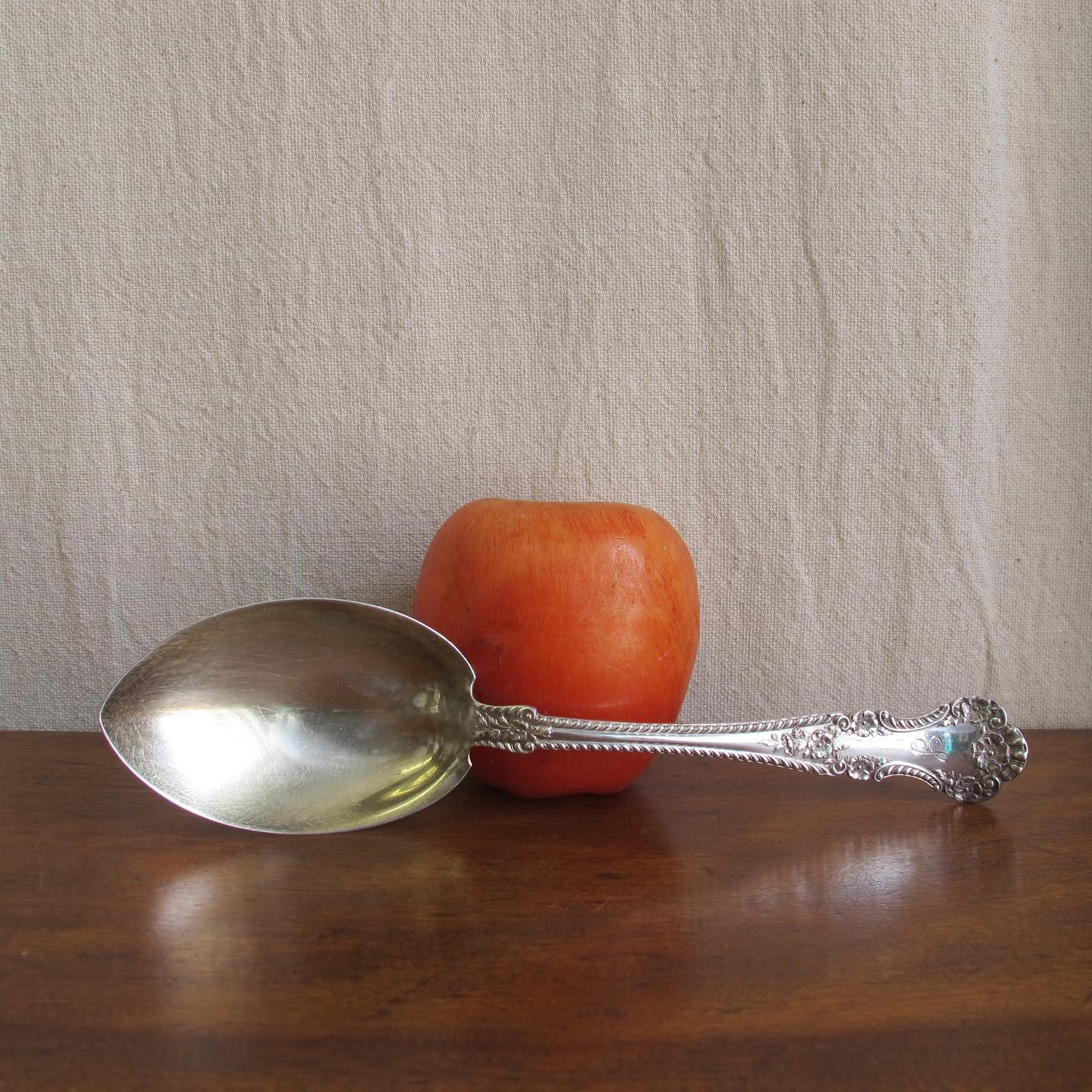 Large Victorian Gorham sterling silver ‘Cambridge’ salad or serving spoon, lobed bowl with remnants of a gold wash, dated 1899