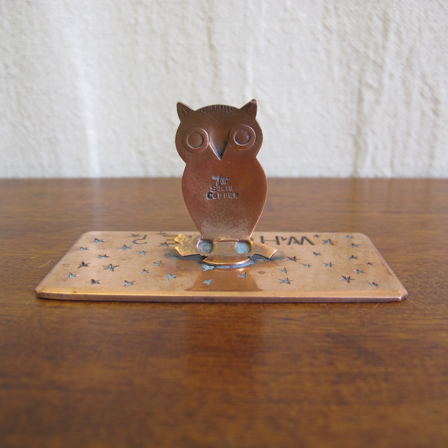 Art Deco copper 1930's 'who me?' owl Valentine