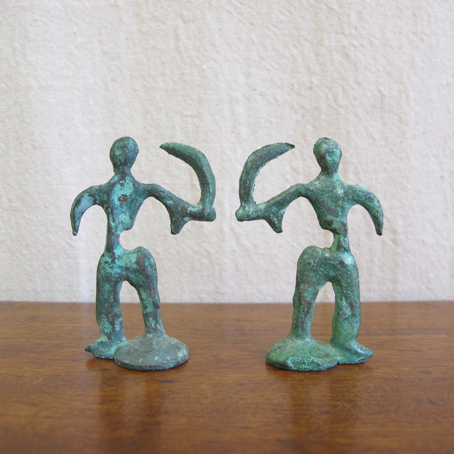 Miniature midcentury Brutalist bronze sculptures of warriors, c. 1950 1960