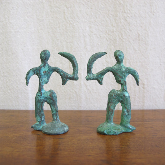 Miniature midcentury Brutalist bronze sculptures of warriors, c. 1950 1960