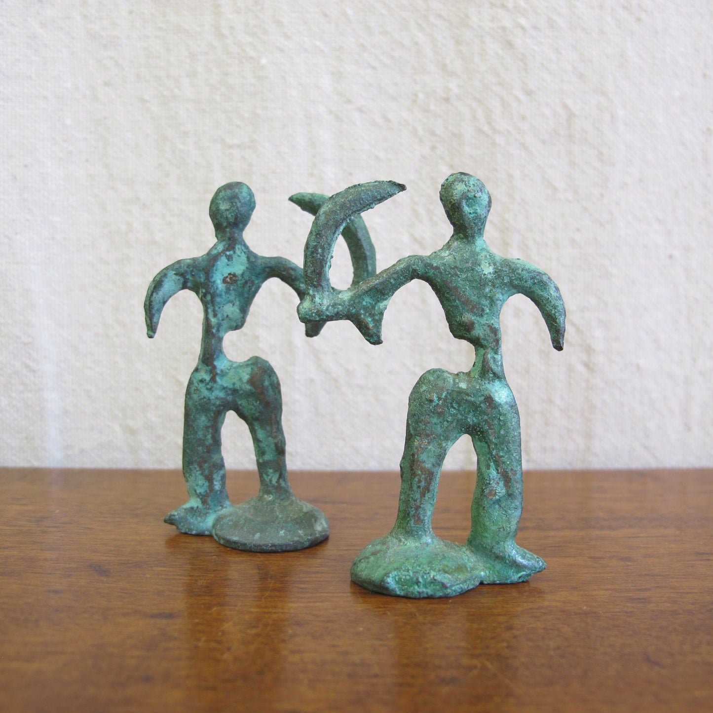 Miniature midcentury Brutalist bronze sculptures of warriors, c. 1950 1960