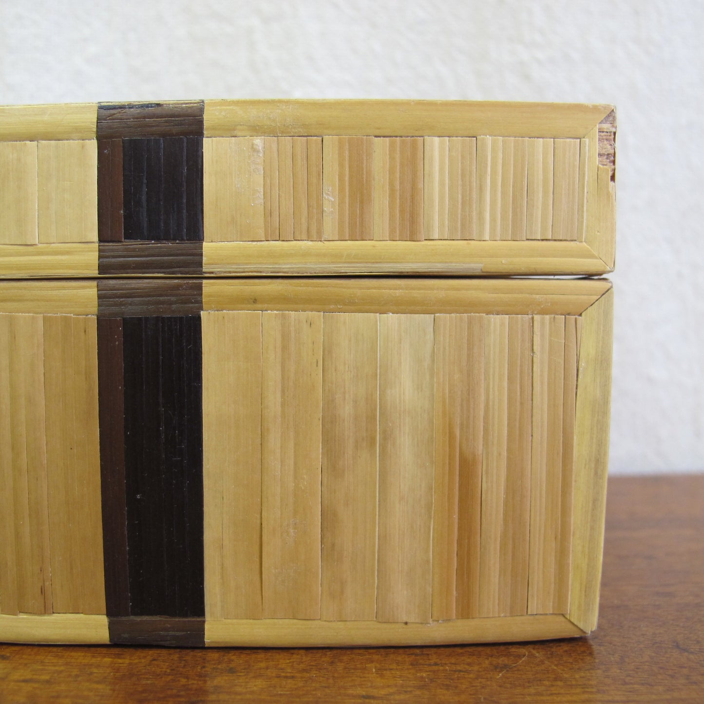 French straw marquetry box made by Rochas in the form of a gift box with bow, c. 1970