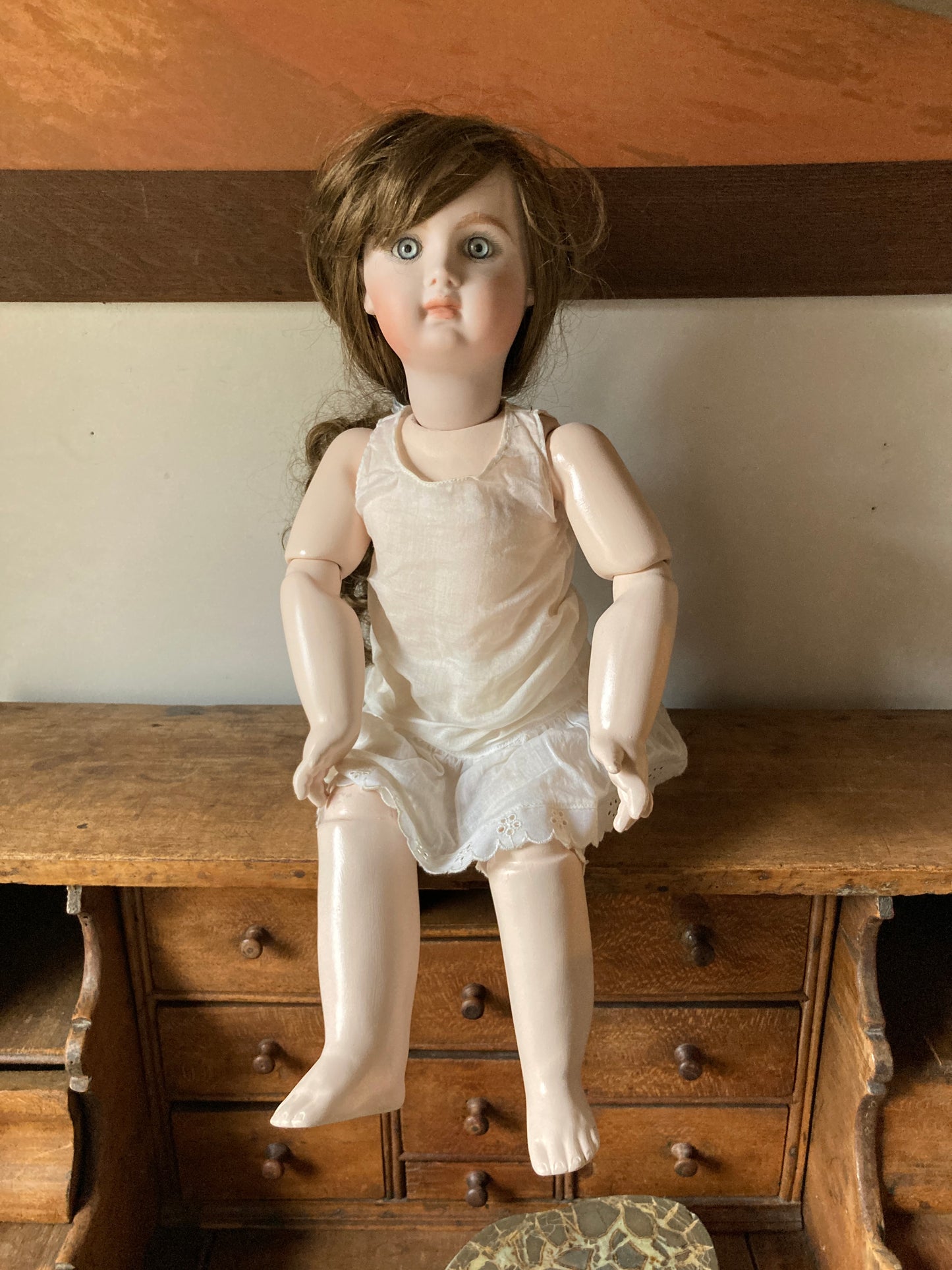 Meticulous reproduction closed-mouth Jumeau bebe c. 1895, made in the 1980s