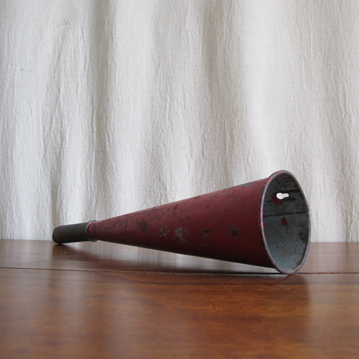 Antique red nautical speaking trumpet or horn in original paint, Edwardian or Victorian, 1890 1900