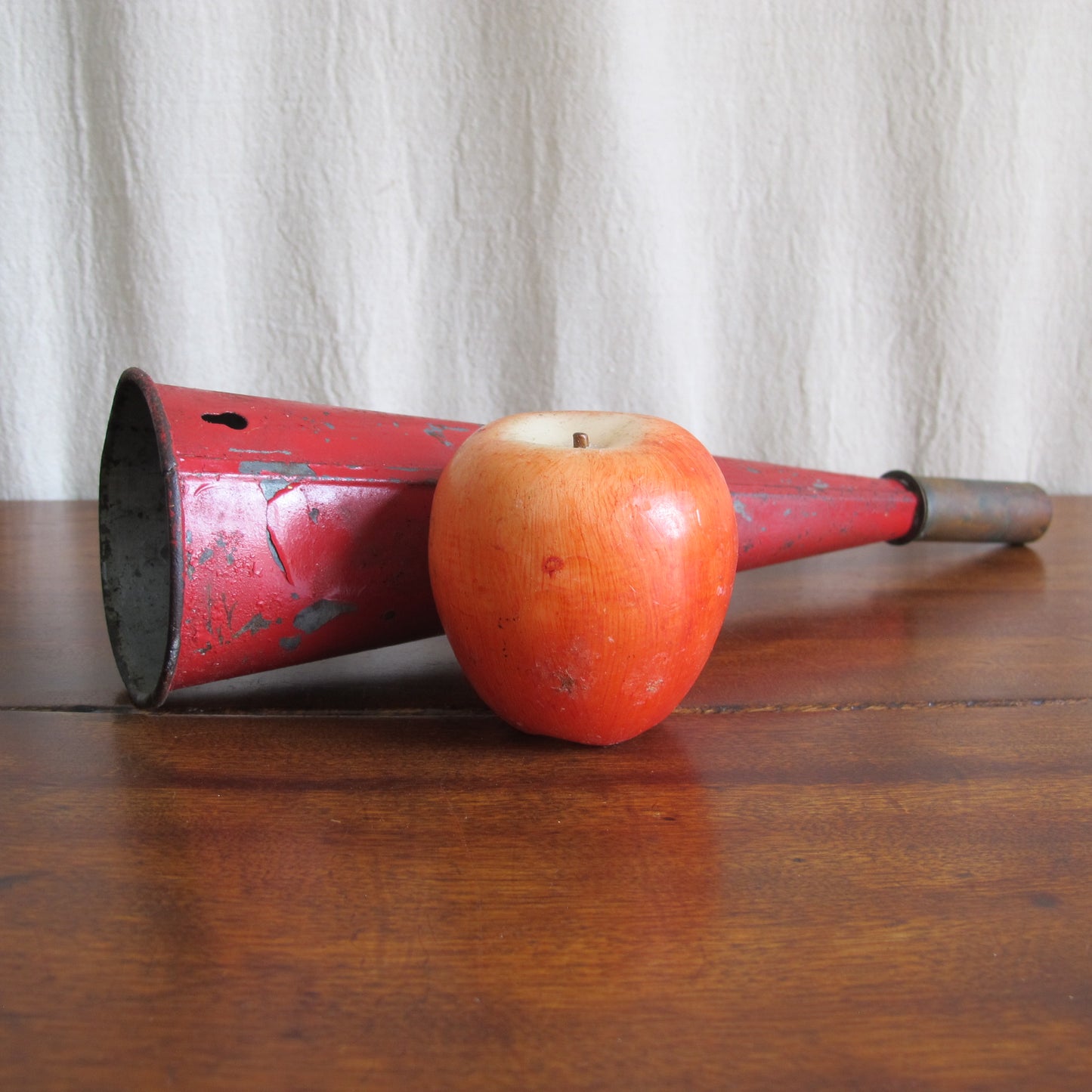 Antique red nautical speaking trumpet or horn in original paint, Edwardian or Victorian, 1890 1900