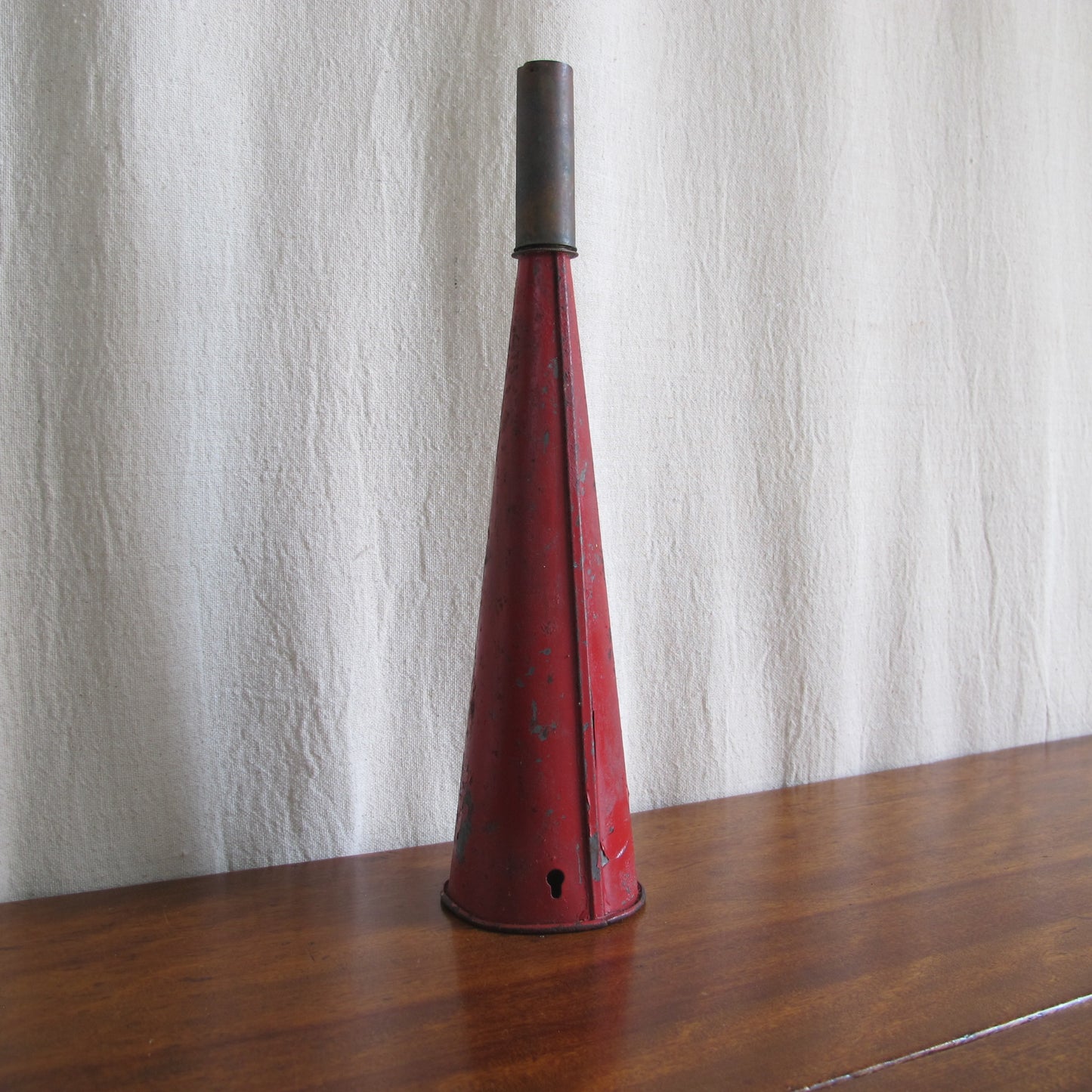 Antique red nautical speaking trumpet or horn in original paint, Edwardian or Victorian, 1890 1900