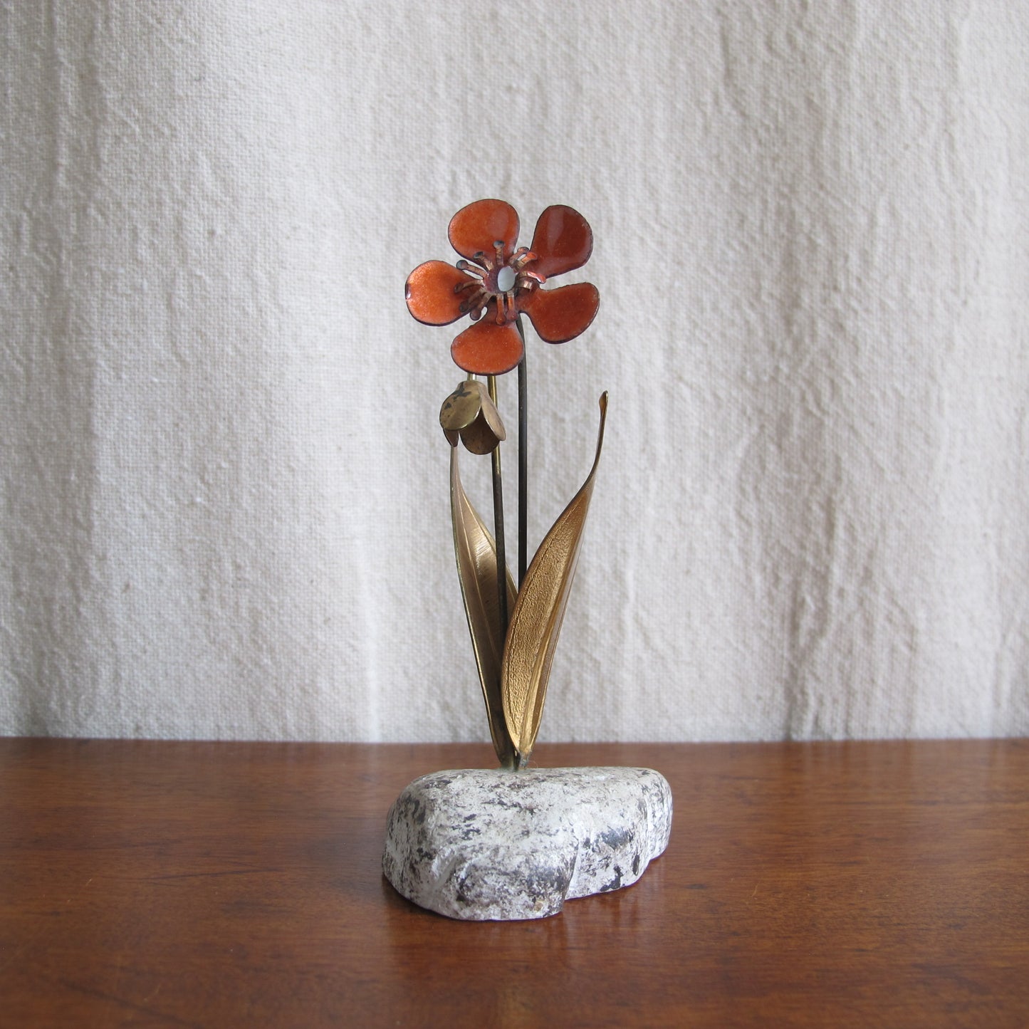 Bovano enameled tole copper wildflower, c. 1960 vintage antique