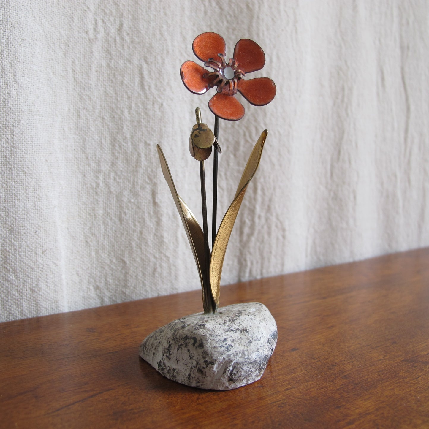 Bovano enameled tole copper wildflower, c. 1960 vintage antique