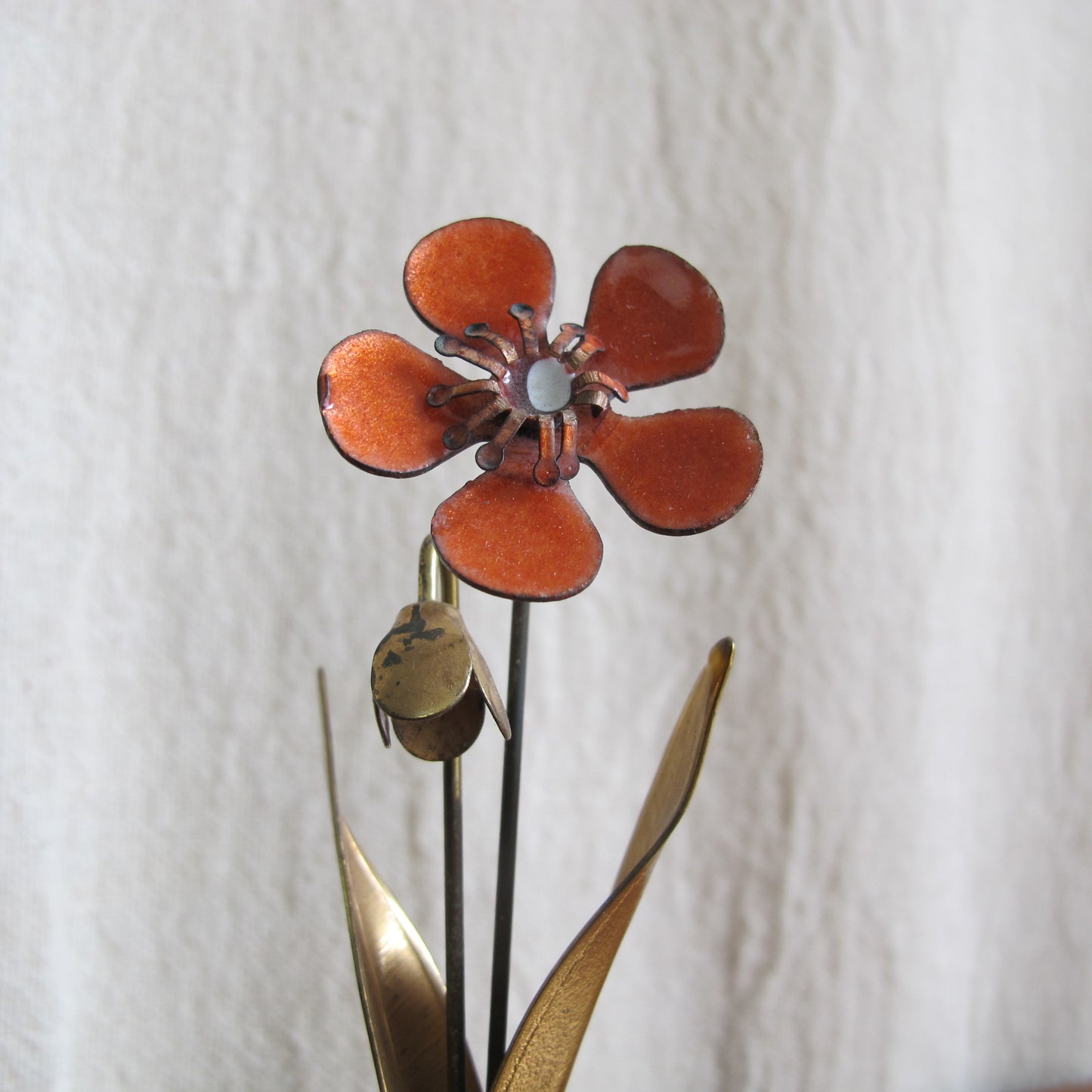 Bovano enameled tole copper wildflower, c. 1960 vintage antique