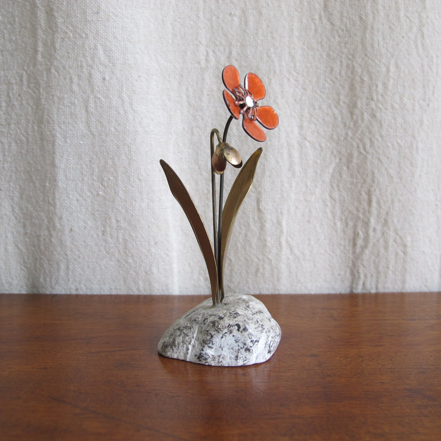 Bovano enameled tole copper wildflower, c. 1960 vintage antique