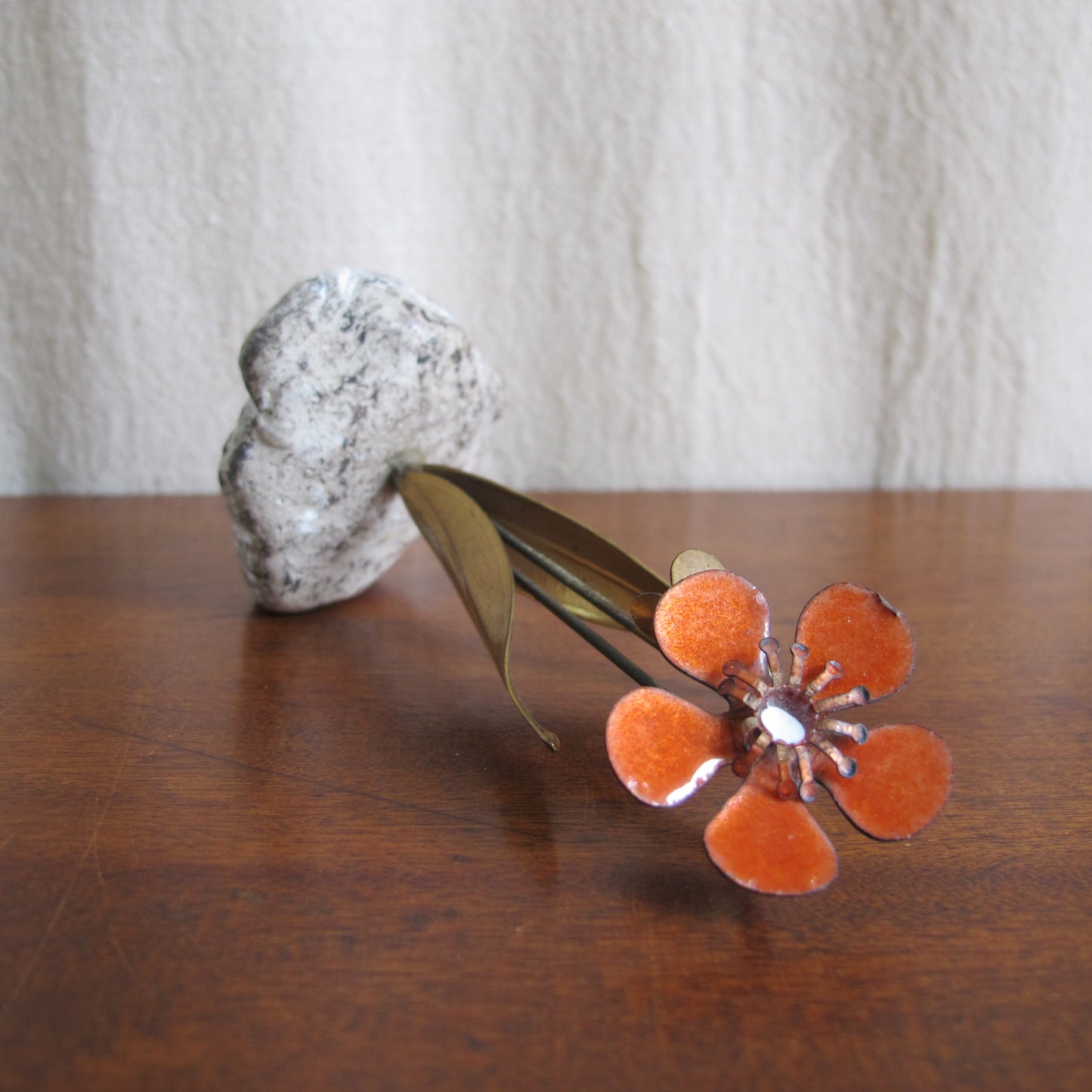 Bovano enameled tole copper wildflower, c. 1960 vintage antique