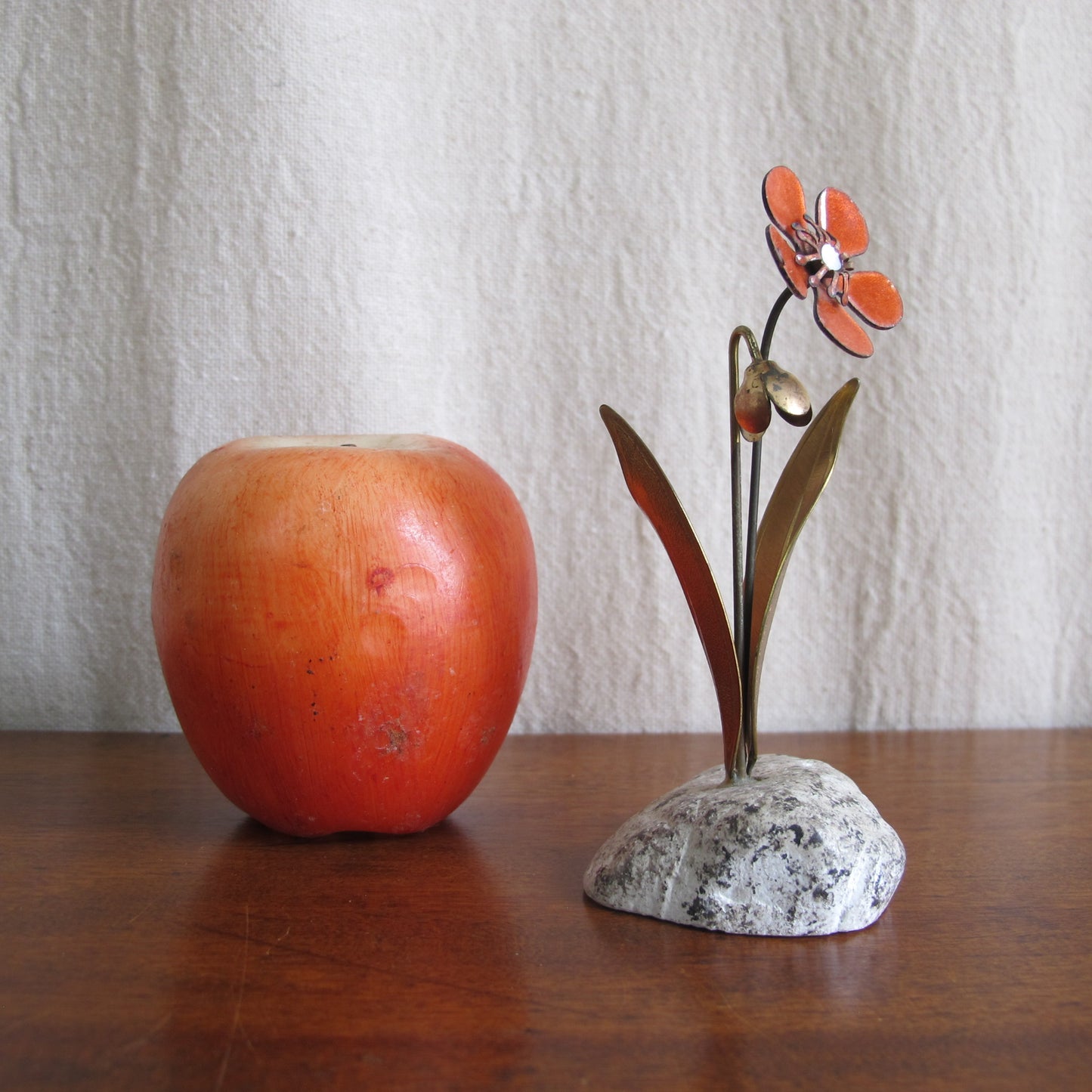 Bovano enameled tole copper wildflower, c. 1960 vintage antique