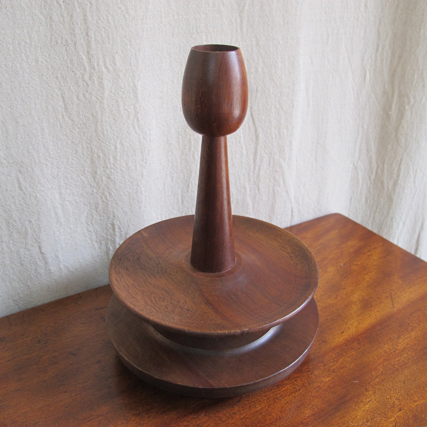 Midcentury Danish turned teak candlestick and cruet stand, c. 1950 1960 vintage antique