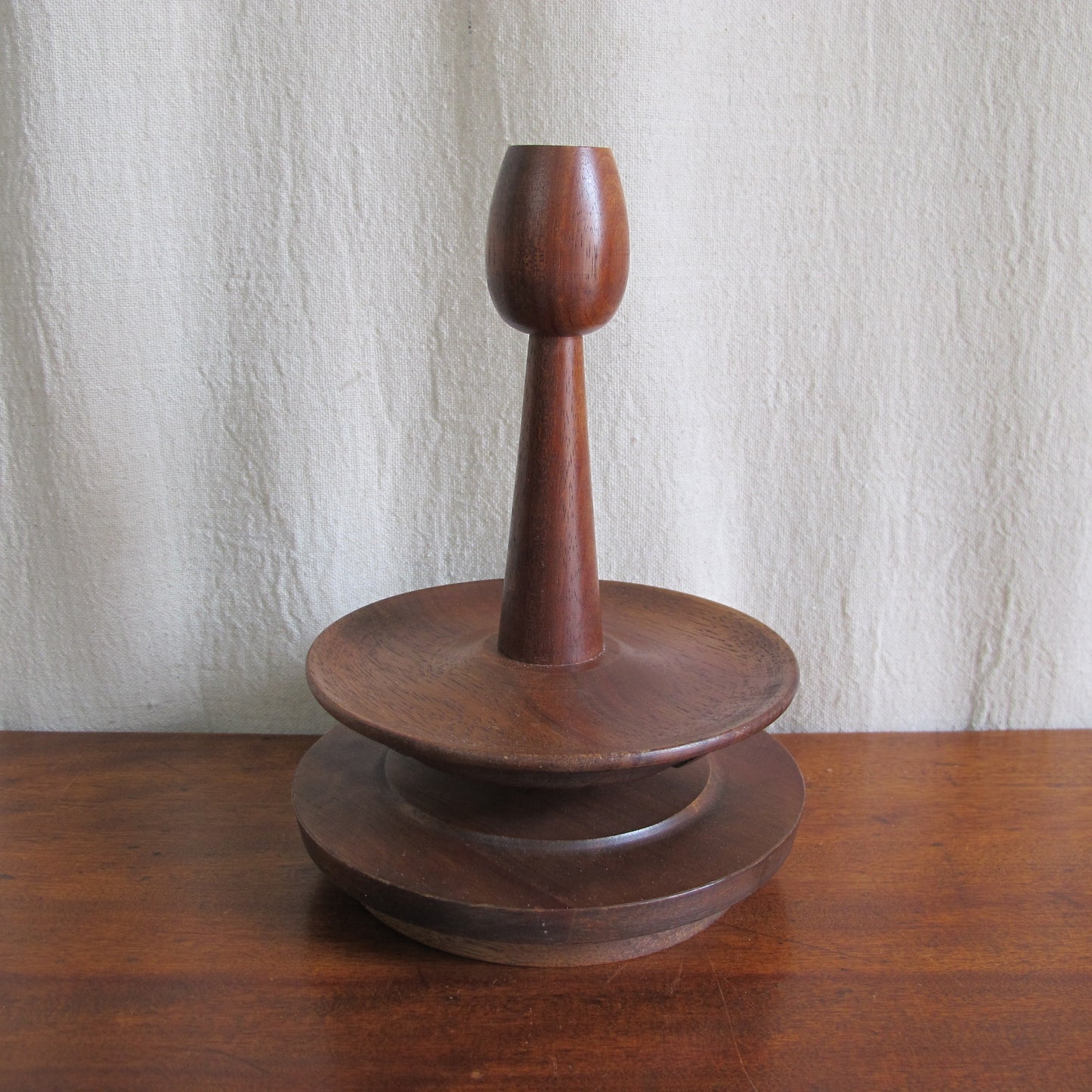 Midcentury Danish turned teak candlestick and cruet stand, c. 1950 1960 vintage antique